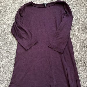 Eileen Fisher Deep Purple Merino Wool Boatneck Tunic Size Large EUC
